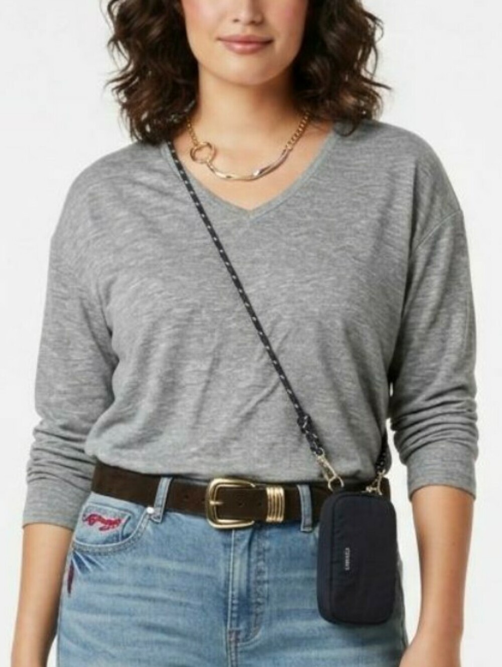 Ivy Rose Grey V-Neck Long Sleeve Women's Top